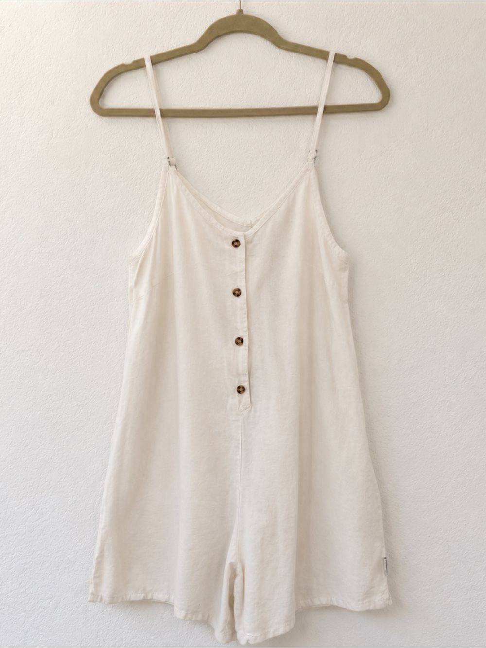 Rhythm White Linen Blend Button-Front Romper Adjustable Straps Size Small